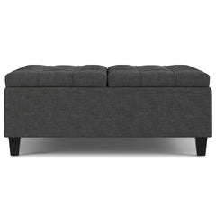 Harrison 40 inch Wide Large Square Coffee Table Storage Ottoman in Slate Grey Linen Look Fabric
