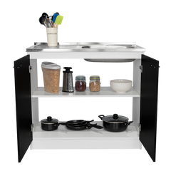 Napoles Utility Sink With Cabinet, Double Door, One Shelf -White / Black