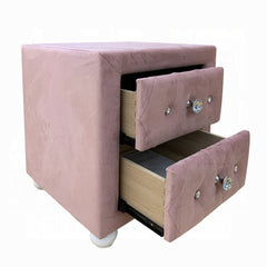 Beautiful Pink Fabric Upholstered Nightstand with Two Storage Drawers Wooden Bedroom Furniture 1pc
