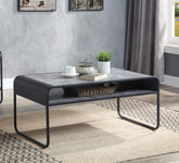 Modern Sleek Design Black Finish Coffee Table with Shelf Metal Frame Concrete Gray Luxury Living Room Furniture 1pc