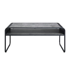 Modern Sleek Design Black Finish Coffee Table with Shelf Metal Frame Concrete Gray Luxury Living Room Furniture 1pc