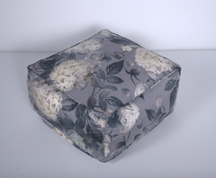 Hazel Large Square Pouf, Flower Print on Gray