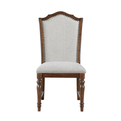 Formal Traditional Design Side Chairs Set of 2 Cherry Finish Fabric Upholstery Nailhead Trim Wooden Dining Furniture