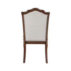 Formal Traditional Design Side Chairs Set of 2 Cherry Finish Fabric Upholstery Nailhead Trim Wooden Dining Furniture