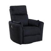 Black Corduroy Fabric Upholstery 1pc Accent Chair Swivel Glider Reclining Motion Solid Wood Living Room Furniture