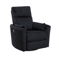 Black Corduroy Fabric Upholstery 1pc Accent Chair Swivel Glider Reclining Motion Solid Wood Living Room Furniture