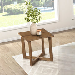 Contemporary Square End Table Brown Finish Wooden Furniture 1pc Side Table