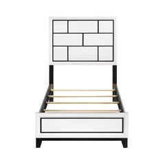 Modern Contemporary White Finish Twin Size Bed 1pc Wooden Bedroom Furniture Black Line Design
