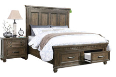 1pc Queen Size Panel Headboard Bed Footboard Drawers Traditional Brown Finish Bedroom Furniture