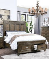 1pc Queen Size Panel Headboard Bed Footboard Drawers Traditional Brown Finish Bedroom Furniture