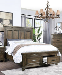 1pc Queen Size Panel Headboard Bed Footboard Drawers Traditional Brown Finish Bedroom Furniture