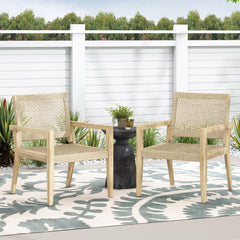 Outdoor Wicker and Acacia Wood Club Chairs, Set of 2, Light Multibrown and Light Brown, 34'' H X 25'' W X 27.25'' D