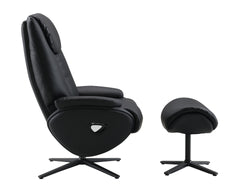 Labotina Black Top Grain Leather Accent Chair with Swivel & Ottoman