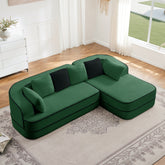 106" Teddy Fabric No Assembly 32D Boneless Sofa,Contrast color design,Fluffy Comfy Couch with L-Shaped Chaise,for Living Room,Green