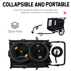 Extra Large 2-in-1 Bike Trailer & Push Cart for Pets - Detachable Bike Hitch & Push Handle Included - All-Terrain Wheels, Quick Release Wheel, Non-Slip Floor, Internal Leash, Holds Up to 88 lbs, Black