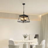 16" Black Industrial 4-Light Pendant Chandelier, Modern Metal Cage Design, Adjustable Hanging Light for Dining Room, Kitchen, Living Room (No Bulbs)
