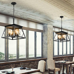 16" Black Industrial 4-Light Pendant Chandelier, Modern Metal Cage Design, Adjustable Hanging Light for Dining Room, Kitchen, Living Room (No Bulbs)
