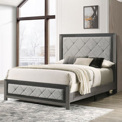 Modern Transitional Gray Finish 1pc King Size Panel Bed Tufted Headboard Footboard Wooden Bedroom Furniture