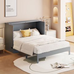 Full Size Murphy Bed with Large Drawers, Gray