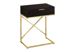 Accent Table, Side, End, Nightstand, Lamp, Storage Drawer, Living Room, Bedroom, Brown Laminate, Gold Metal, Contemporary, Modern