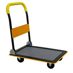 Flatbed Cart, 330lbs Heavy Duty Capacity Platform Hand Truck 360 Degree Swivel Wheels Foldable Push Hand Cart for Loading and Storage, Warehouse-Yellow