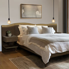 Platform Bed frame with Live-Edge Headboard and Built-in Nightstands/Drawers