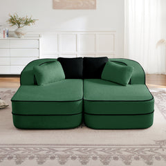 77.2" Teddy Fabric No Assembly 32D High Density sponge Boneless Sofa,Fluffy Comfy Couch with double Chaises,Sleeper sofa,Contrast color design,Symmetrical aesthetics,for Living Room,Green