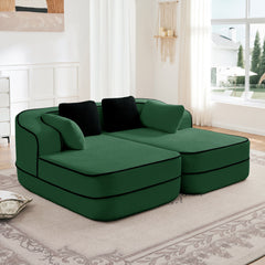 77.2" Teddy Fabric No Assembly 32D High Density sponge Boneless Sofa,Fluffy Comfy Couch with double Chaises,Sleeper sofa,Contrast color design,Symmetrical aesthetics,for Living Room,Green