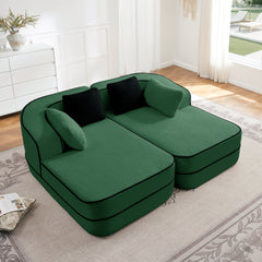 77.2" Teddy Fabric No Assembly 32D High Density sponge Boneless Sofa,Fluffy Comfy Couch with double Chaises,Sleeper sofa,Contrast color design,Symmetrical aesthetics,for Living Room,Green