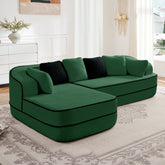 106" Teddy Fabric No Assembly 32D High Density sponge Boneless Sofa,Contrast color design,Fluffy Comfy Couch with L-Shaped Chaise,for Living Room,Green