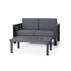 Acacia Wood Outdoor Loveseat and Coffee Table Set with Cushions, Dark Gray
