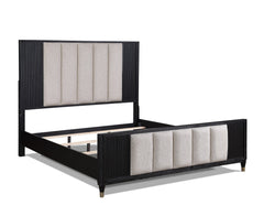 Stylish Paneled High Headboard Textured Accents Clean Lines Finish 1pc Queen Size Bed Black White
