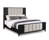 Stylish Paneled High Headboard Textured Accents Clean Lines Finish 1pc Queen Size Bed Black White