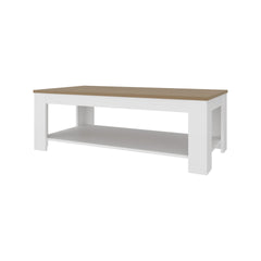 Coffee Table 16.20" H, 1 Shelf, White / Natural Oak - Living Room