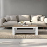 Coffee Table 16.20" H, 1 Shelf, White / Natural Oak - Living Room