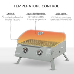 21.75" Portable Grill with 2 Burners Camping Charcoal BBQ