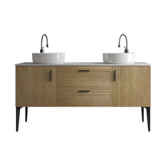 Emilia 60" Striped Natural Oak Bathroom Vanity with Ceramic Sink, Freestanding Bathroom Vanity for Modern Bathroom, KD