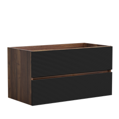 Grace 36" Walnut Bathroom Vanity with Soft Black Drawers WITHOUT Sink, Wall Mounted Floating Bathroom Cabinet for Modern Bathroom, KD