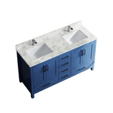59" Premium Bathroom Vanity with Double Basins Sink & Faucet Hole, Bathroom Storage Vanity Sink Cabinet with 4 Doors & 6 Drawers in Blue