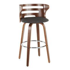Cosini Mid-Century Modern Barstool with Swivel in Walnut and Charcoal Fabric by LumiSource - Set of 2