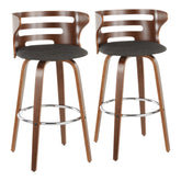 Cosini Mid-Century Modern Barstool with Swivel in Walnut and Charcoal Fabric by LumiSource - Set of 2