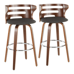 Cosini Mid-Century Modern Barstool with Swivel in Walnut and Charcoal Fabric by LumiSource - Set of 2
