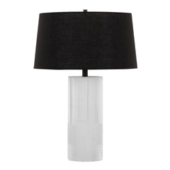 Petra 26" Contemporary Polyresin Table Lamp in Cream Polyresin and Black Metal with Black Linen Shade by LumiSource - Set of 2
