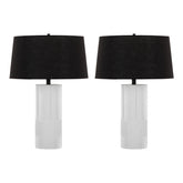 Petra 26" Contemporary Polyresin Table Lamp in Cream Polyresin and Black Metal with Black Linen Shade by LumiSource - Set of 2