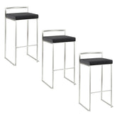 Fuji 30" Contemporary Stackable Barstool with Black Faux Leather by LumiSource - Set of 3
