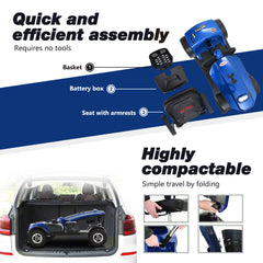 MAX PLUS BLUE 4 Wheels Outdoor Compact Mobility Scooter with 2pcs*20AH Lead acid Battery,Max Driving Range 16 Miles with Cup holders & USB charger port