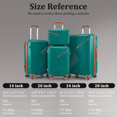 Luggage Sets 4 Piece(14/20/24/28), Expandable Lightweight Suitcase with 4 Double 360 Degrees Mute Spinner Wheels PP Materials Durable TSA Lock Travel Luggage