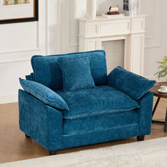 Cloud Sofa Single Seat (Ottoman is not included), Modern Sectional Couch, for Living Room Bedroom and Apartment, Comfy Double Layer Upholstered Seat Cushion, Breathable Chenille Fabric, Blue,SW5041BL