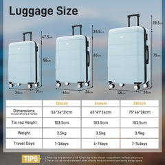 Hardshell Luggage Sets 3 Piece Double Spinner Wheels Suitcase with Handle Password Lock, Lightweight 20"+24"+28" Luggages