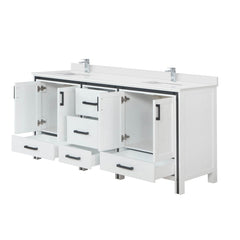 White Double Bath Vanity 72 in. W x 22 in. D, White Quartz Top and Faucet Set